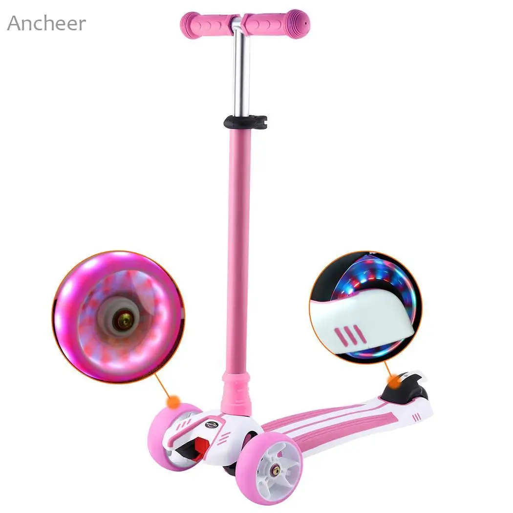 Детские скутеры из алюминиевого сплава, регулируемые Т-образные 4 мигающие колеса, самокат скутеры Детские patinete скейтборд - Цвет: Pink