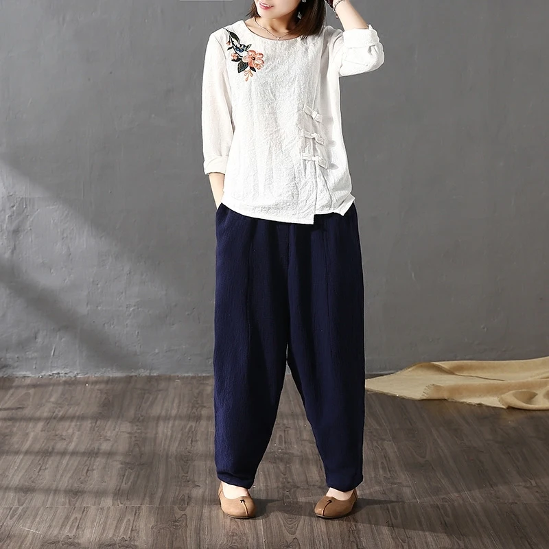 red thin Cintura thin La Verano navy Beige Pantalones Blue Vintage Mujeres 2019 Daño Blue De Beige Primavera Nuevas Bolsillos thin Elástico Color Sólido Algodón black Black thin Khaki Las Bnwx4g6qx
