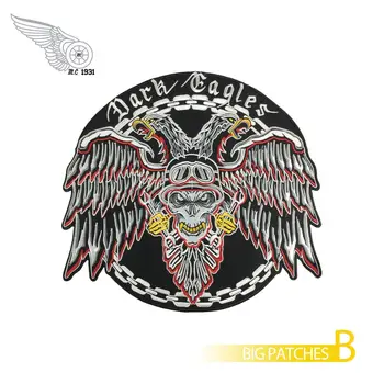 

Dark Eagle embroidered patches motorcycle biker punk large size military custom patches for full back size jacket clothing item