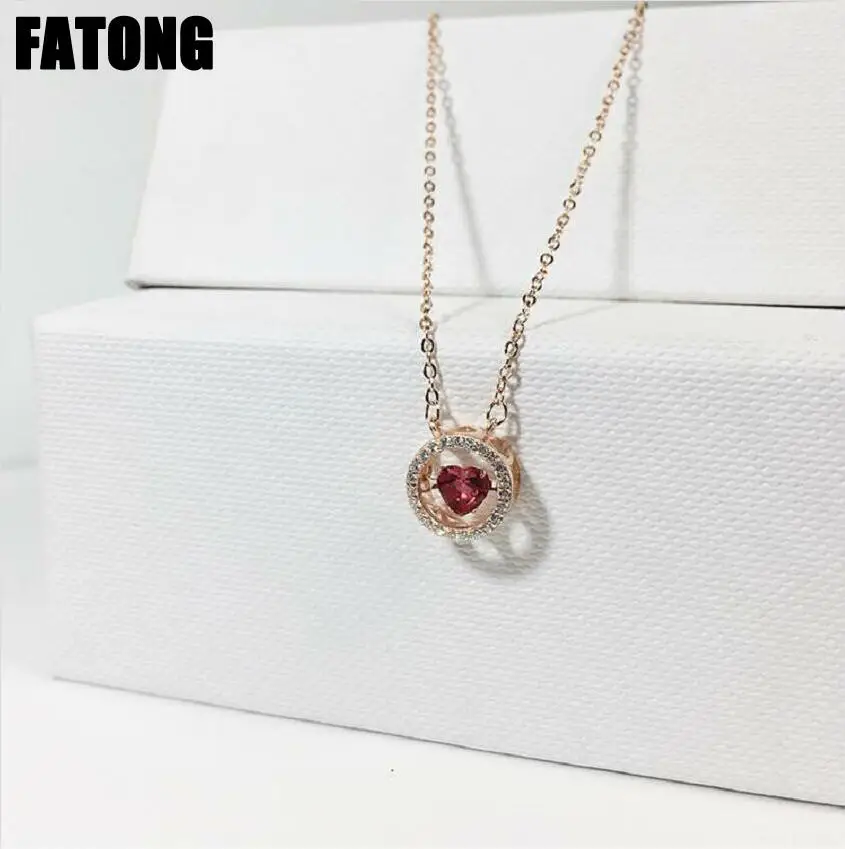 

925 sterling silver beating heart necklace female rose gold Japan and South Korea simple red heart-shaped smart necklace J0397