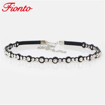 

Fashion Waist Belt Lady Glass Rhinestone Waist Chain Korean Wild Leather Black Thin Belt Waist Chain Belt For Dress AN1025