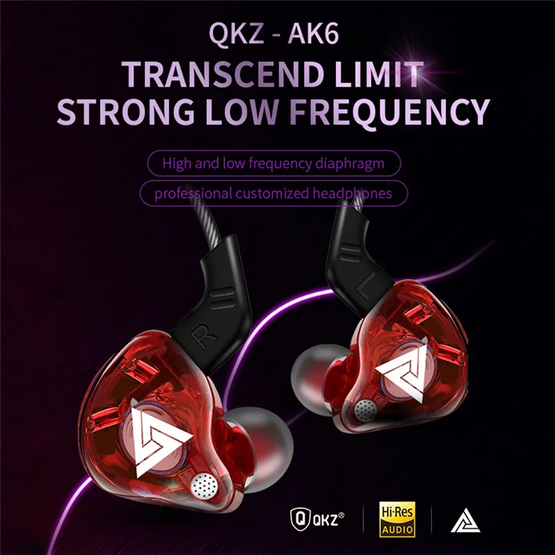 QKZ AK6 Universal 3.5mm Sports In-ear HiFi Sound Earphones for Phones Tablet