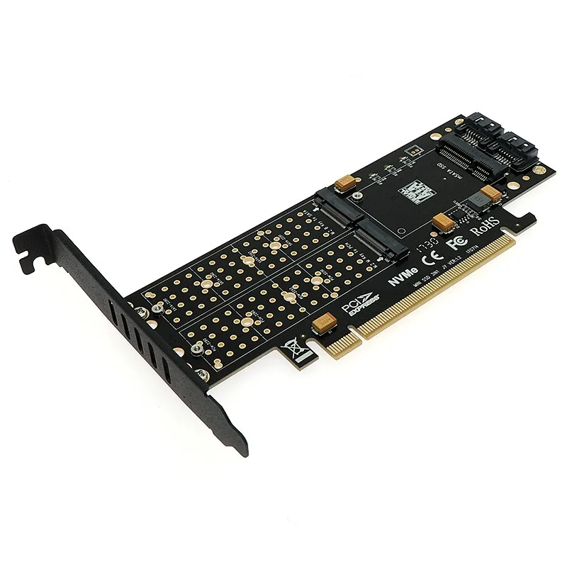 Адаптер PCIE M2 Raiser PCI E 3 0 X16 на M.2 SSD M Key B mSATA 2 x 7Pin SATA порт NVME AHCI в 1 переходная