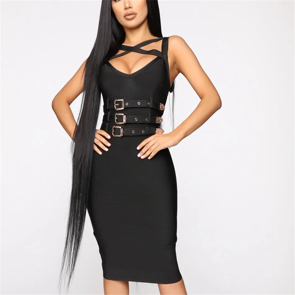 

Fashion Bandage Dress 2019 New Summer Evening Party Vestidos Solid Sexy Club Sleeveless Celebrity Women Dress
