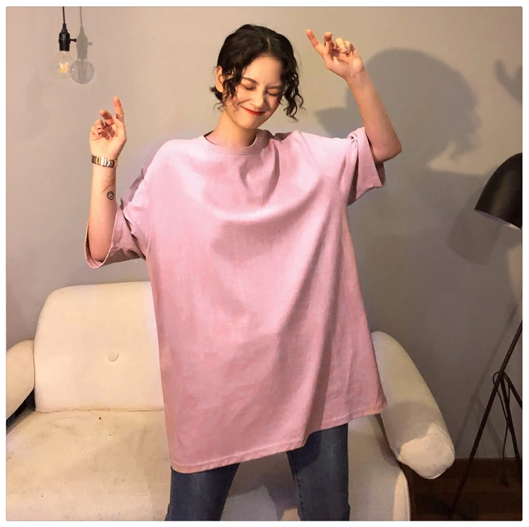 oversized Tee Shirt 7 Solid Color Basic T-shirts Women Casual Harajuku Summer long white black Tops Korean Hipster White T Shirt friends t shirt