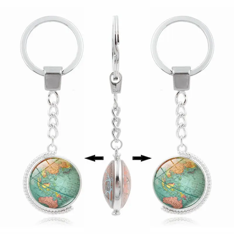 

Gift Cabochon Double-sided Vintage Globe Keychain World Map Keyring Rotate