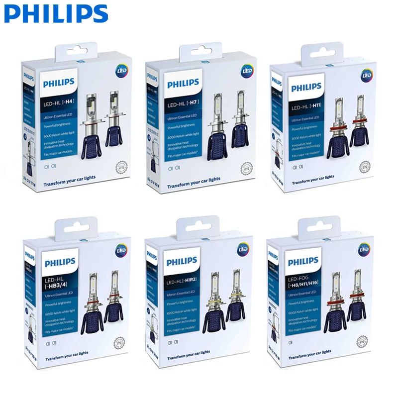 

Philips Ultinon Essential LED H4 H7 H8 H11 H16 HB3 HB4 H1R2 9003 9005 9006 9012 12V UEX2 6000K Auto Headlight Fog Lamps (Twin)