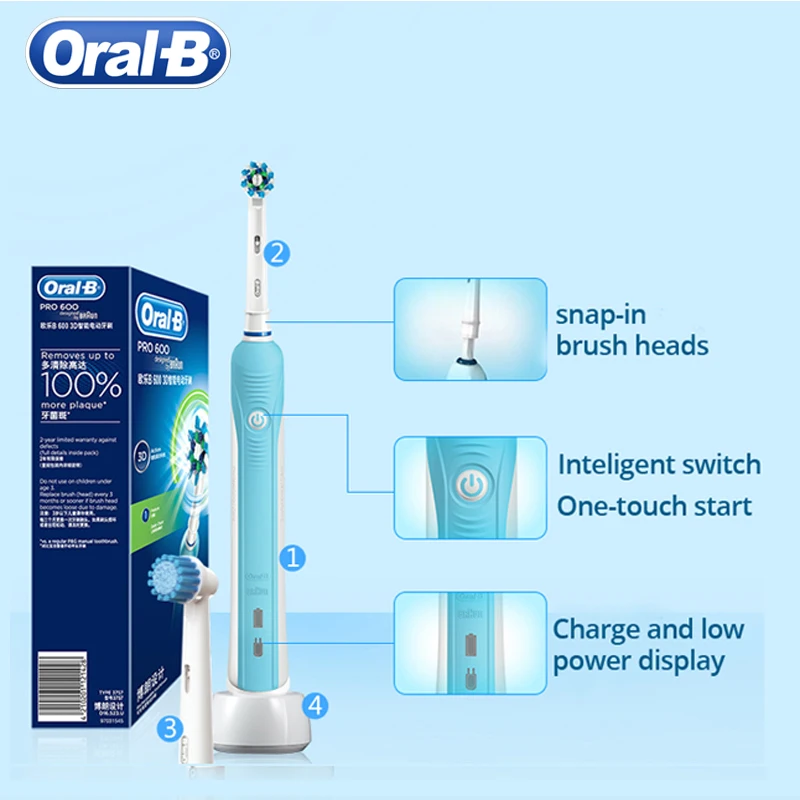 Oral B 3D Electric Toothbrush PRO600 Oral Hygiene Electric Rechargeable Tooth brush Heads Deep Clean 3D White Teeth Brush Head Oral B 3D Electric Toothbrush PRO600 Oral Hygiene Electric Rechargeable Tooth brush Heads Deep Clean 3D White Teeth Brush Head