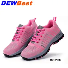 Ярко-розовый мода Женская защитная обувь дышащие рабочие ботинки свет бота и удобные сапоги безопасности со стальным носком и стали единственным