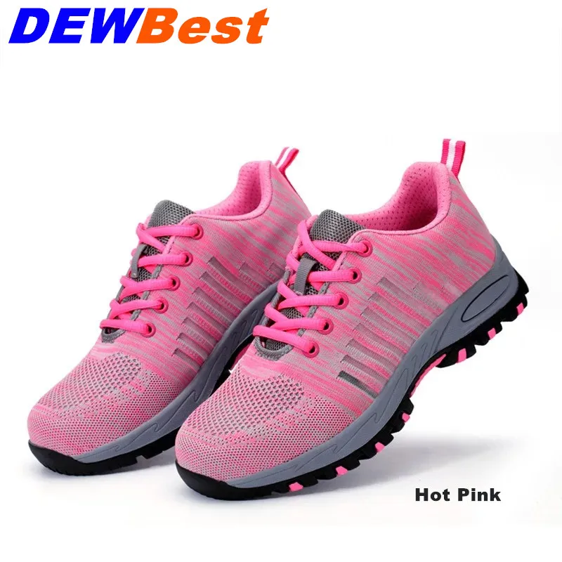 

Hot Pink Fashion Women safety shoes breathable work boots light bot and comfortable safety boots with steel toe and steel sole