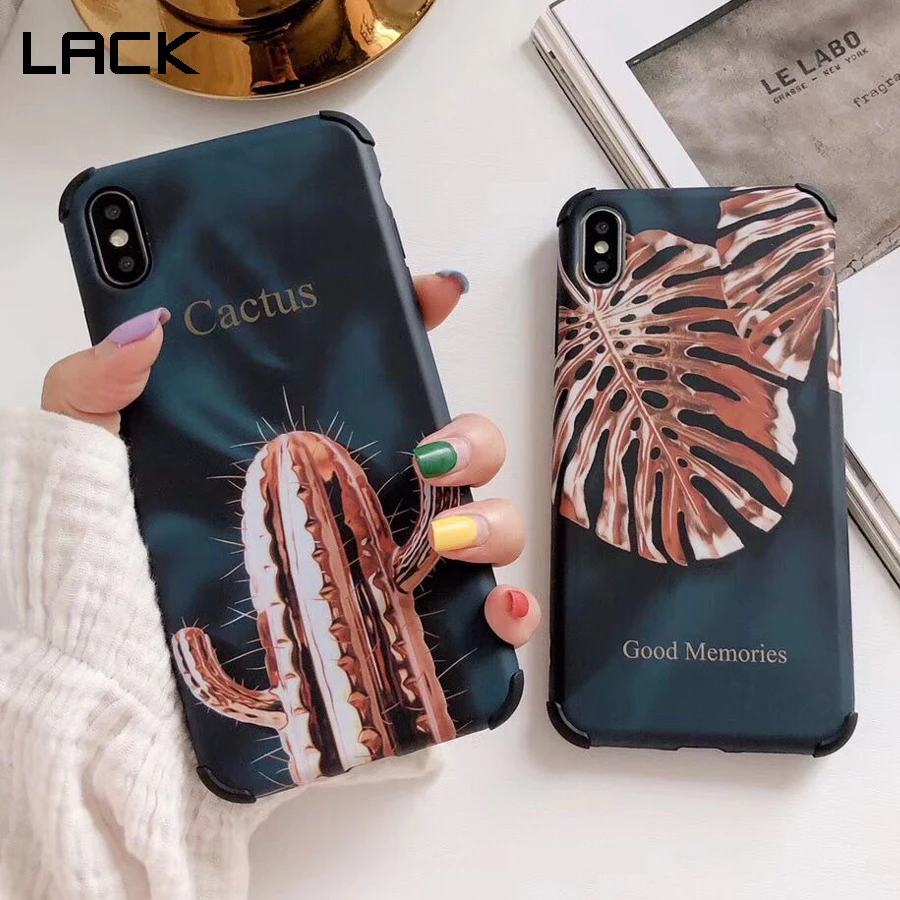 

LACK Golden Banana leaves Cactus Anti-knock phone Case For iphone XR 6 6S 7 8 Plus X XS Max Full Protective Back Cover