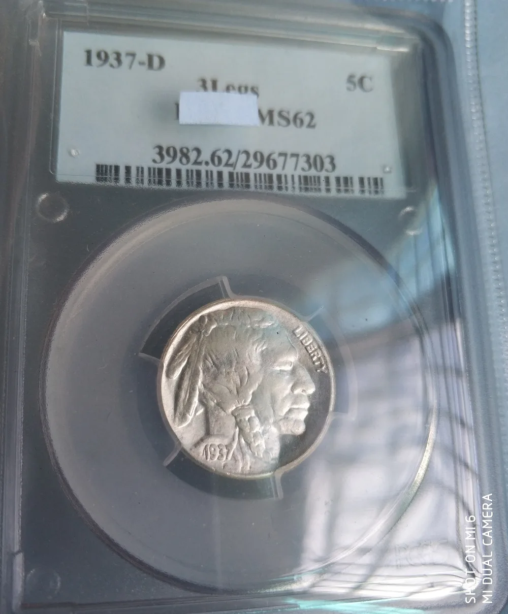

1937-D 3 legs Buffalo Nickel Certified Graded MS62