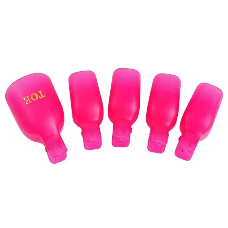 5pcs/set Reusable Plastic Toe Nail Art Polish Remover Pedicure Polishing Removal Foot Toe Nail Clips Soak Off Caps Manicure Tool - Цвет: Rose Red