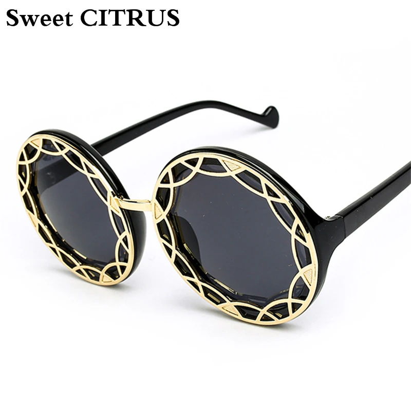 Сладкий цитрусовый Элитный бренд старинные Для женщин супер Круглые Солнцезащитные очки негабаритных дамы градиентные линзы