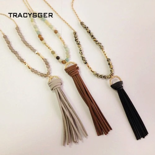 

AD-xl20034/sweet girl jewelry / free shipping/ stone beads long tassel necklace