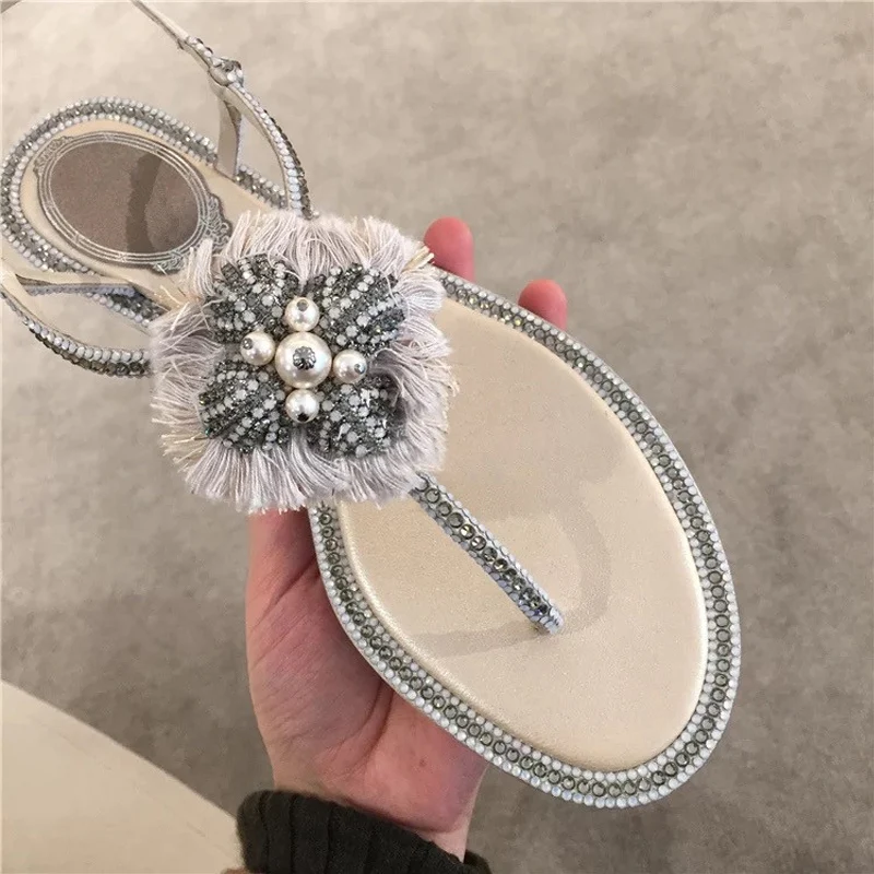 

2019 New Arrival Sapato Feminino Pearl Decor Thong Sandals Slingback Flip Flop Women Sandals Crystal Embellished Women Shoes
