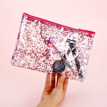

Korean PVC Transparent Cosmetic Bag Women Sequins Travel Envelope Make Up Makeup Toiletry Organizer Case Wash Bags Pouch
