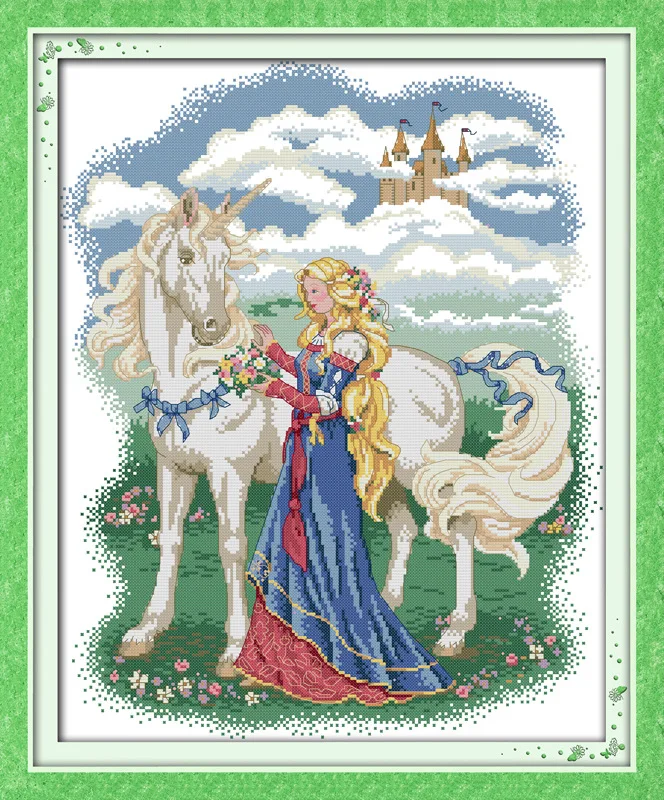 

White horse and princess Printed Canvas DMC Counted Chinese Cross Stitch Kits printed Cross-stitch set Embroidery Needlework