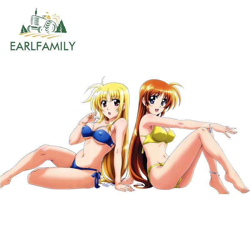 

EARLFAMILY 13cm x 6.2cm Car Stickers Anime Mahou Shoujo Lyrical Nanoha for Fate Testarossa, Takamachi Nanoha Bikini Beauty Decal