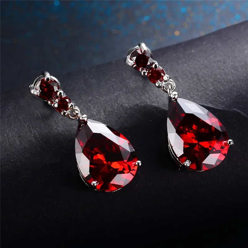 Luxury Female Crystal Water Drop Earrings Fashion 925 Sterling Silver Dangle Earrings Pink Blue Purple Earrings For Women