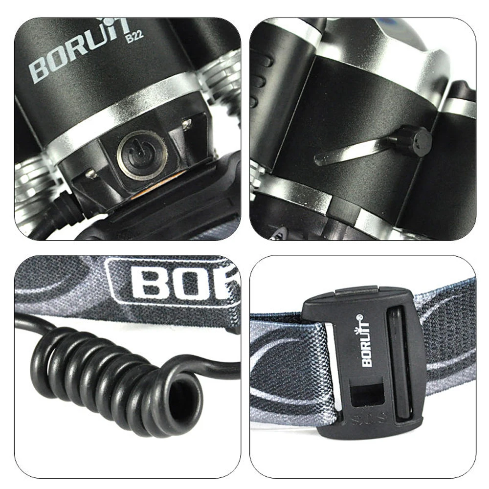 BORUIT B22 перезаряжаемый регулируемый фонарь 2 * XPE Белый светодиодный с зумом