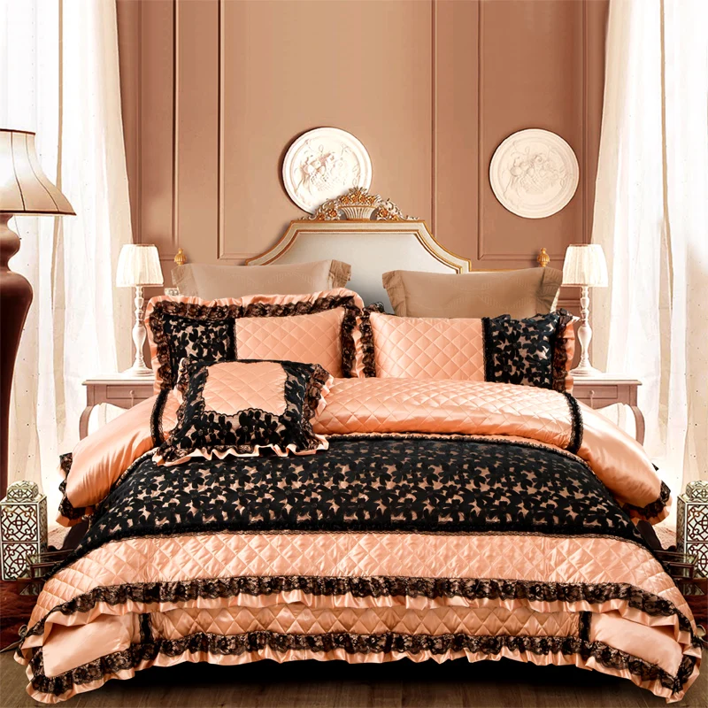 

Orange Luxury European style 100S Tencel cotton Bedding Set Queen King Size Duvet Cover Bed Linen Bed cover Bed sheet Pillowcase