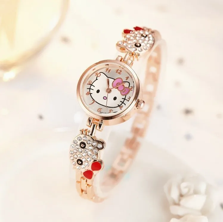 

New Arrive Lovely Hello Kitty Watch Children Girl Women Dress Fashion Crystal Quartz Wristwatch Female Watch relogio feminino