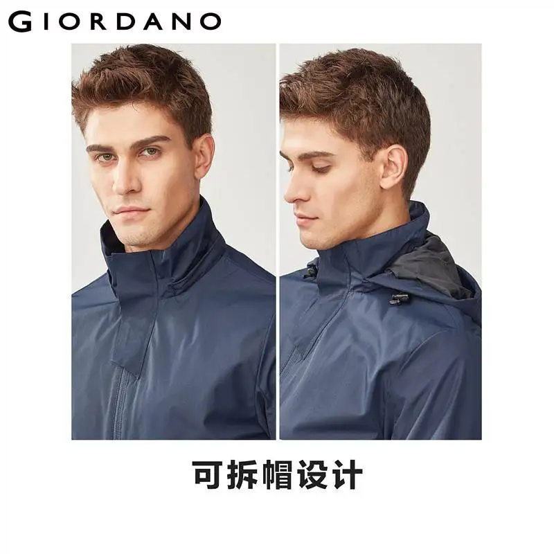 Giordano Мужская Ветровка простая тонкая съемный капюшон на молнии ветрозащитная