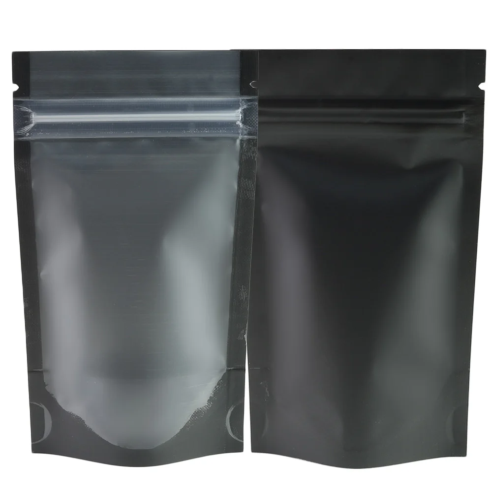 Матовый Черный Прозрачный передний замок на молнии стоьте вверх мешки кофе в зернах упаковка кухня сумка для хранения еды мешок 100 шт