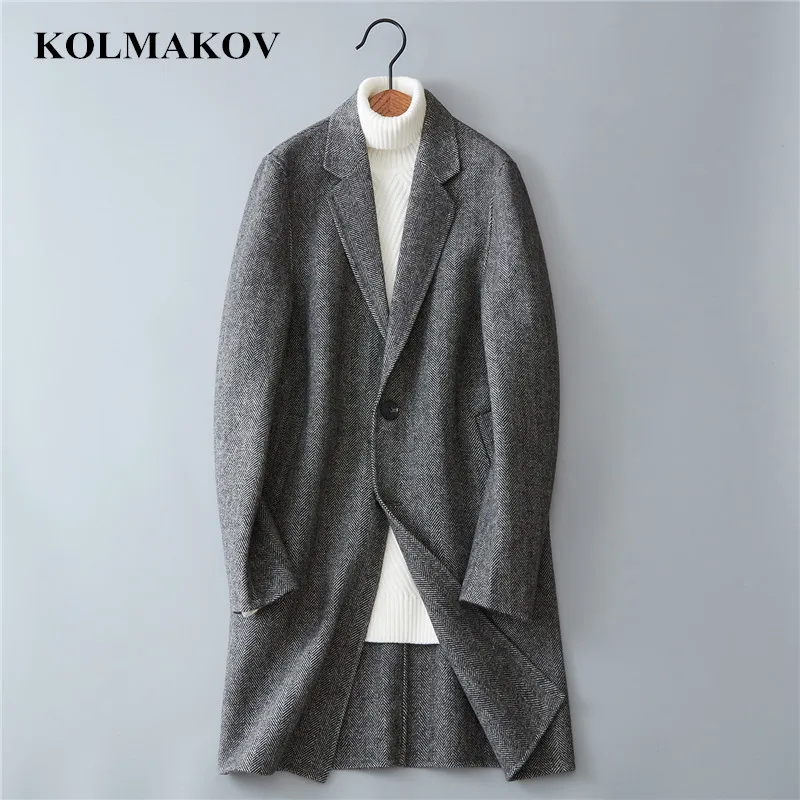 

KOLMAKOV Men's Winter Clothes Wool Dress for Men Double-faced Coats 2018 Fashion Korean Style Long Windbreakers Slim Fit M-3XL