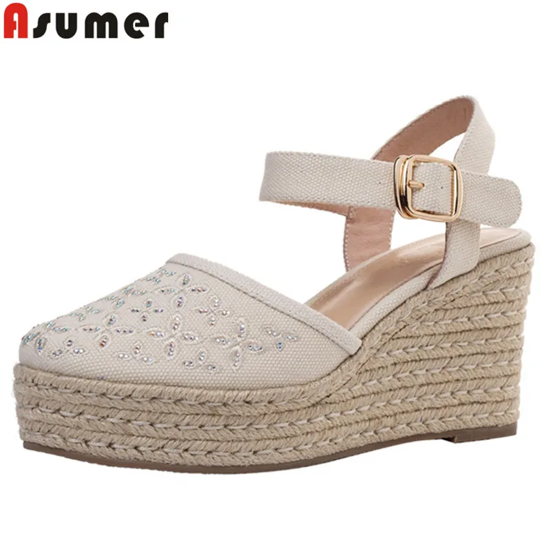 

ASUMER 2019 new summer shoes round toe buckle wedges ladies shoes platform high heels shoes female casual prom women sandals