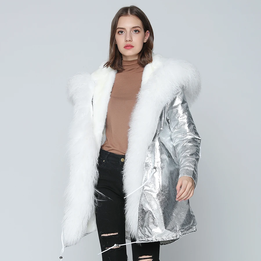 Женская парка с капюшоном OFTBUY длинная теплая куртка отделанным натуральным