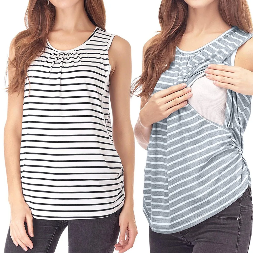 

Women Maternity Sleeveless Stripe Nursing Tank Tops Mom Breastfeeding Vest Ropa Maternidad Fashion Summer Women Pregnant Clothes