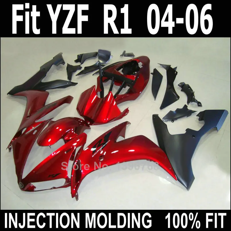 

New motorcycle fairing kit for Yamaha injection YZF R1 04 05 06 wine red black plastic fairings set YZFR1 2004 2005 2006 LV55