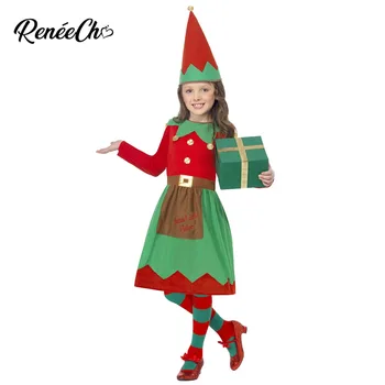

christmas santa claus child girl dress Christmas Costume Girls Santa Little Helper Costume kids elf costume dress and hat set