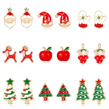 

Hot Sale Christmas Jewelry Lovely Santa Claus Deer Bells Snowflake Christmas Tree Apple Design Piercing Earrings for Party 2018