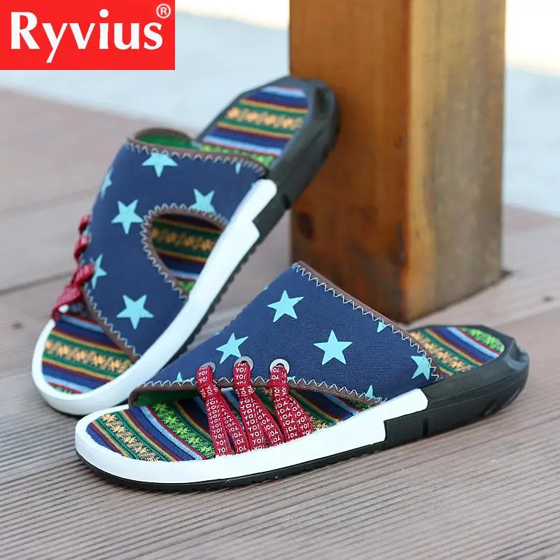 Ryvius 2019 новые летние модные мужские тапочки Слип Ретро стиль многоцветный комфорт