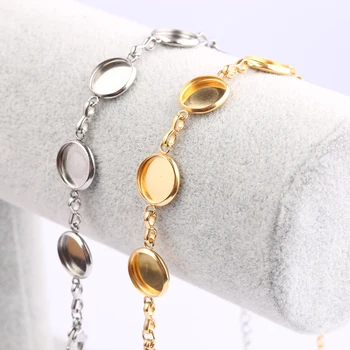 

reidgaller 2pcs Stainless Steel gold plated bracelet blanks fit 10mm cabochon base settings diy bracelets bangle bezel findings