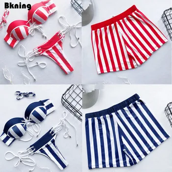 

Couple Swimsuit Bikinis Set Women Mens Board Short Lovers Swimwear Trunks Bikini Swimsuits Swimwear Striped Swimming Beach Surf