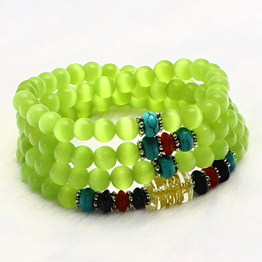 Wholesale 6mm 108 Bead Natural Olive Green Cat Eye Crystal Round Charms