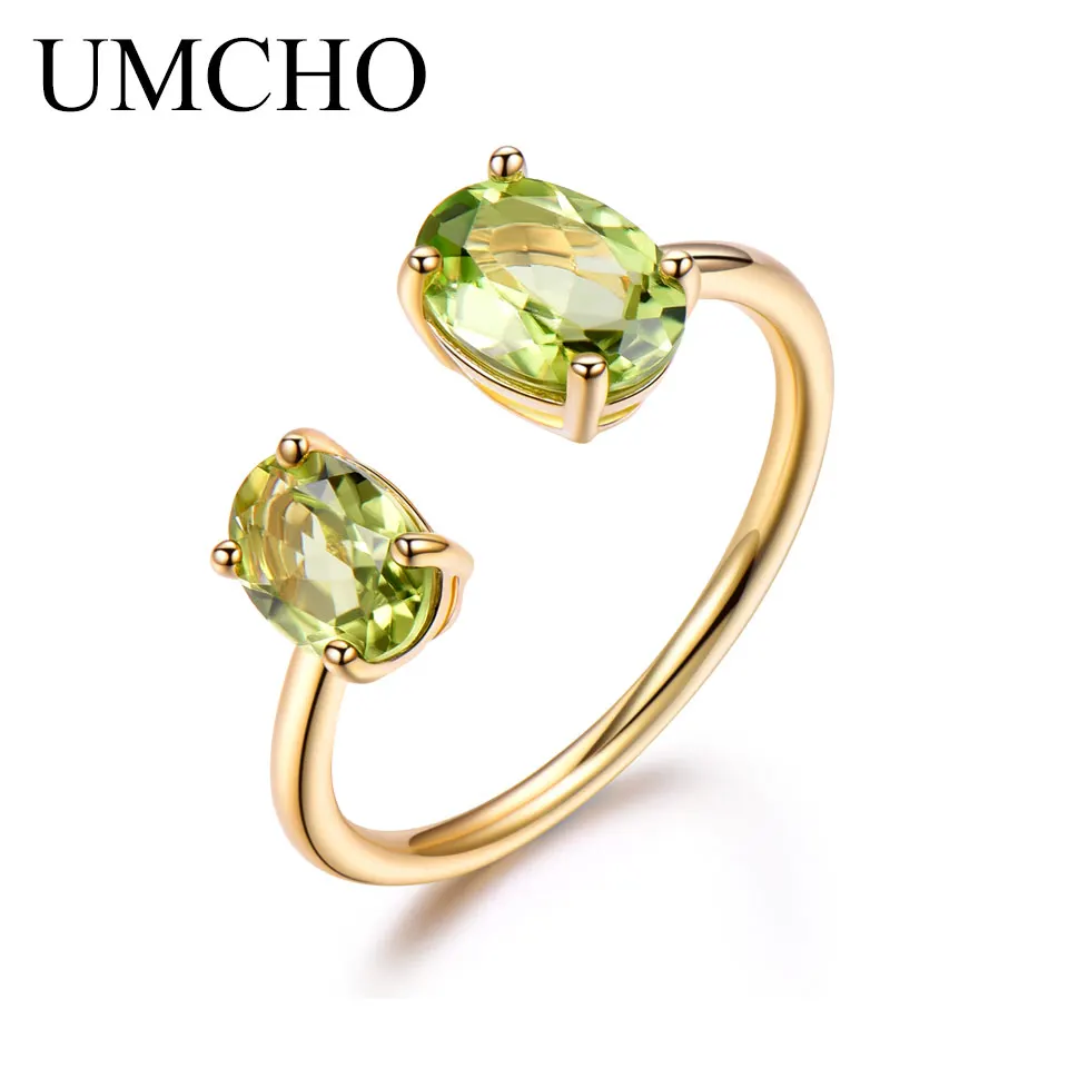 UMCHO 2.5ct натуральный красный гранат кольцо Настоящее 925 пробы серебряные кольца для женщин драгоценный камень подарок на день рождения Новинка - Цвет камня: peridot