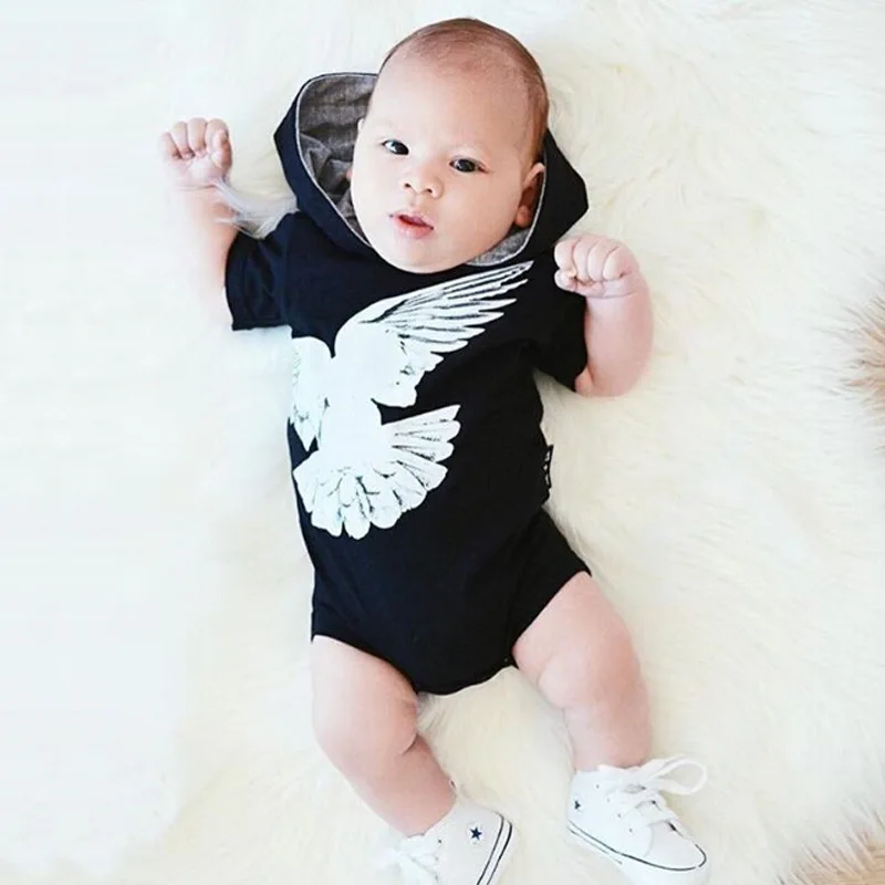 retail new summer baby boys bodysuits infant short sleeve hooded