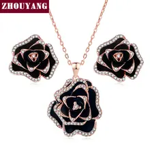 Top Quality ZYS317 Blooming Roses Rose Gold Color Jewelry Necklace Earring Sets Rhinestone Made with Austrian