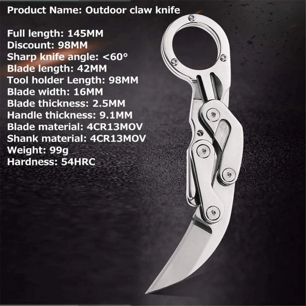 Survival Kit Outdoor Folding Self-defense Claw Knife Mechanical stainless steel tools camping portable cutting rope knife (10)