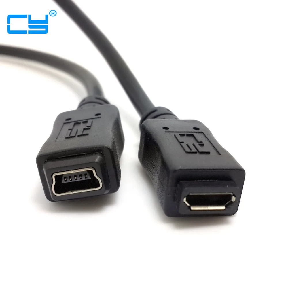 5 шт. Mini-USB 5pin женщина к Micro USB 5pin женский заряда данных кабель-удлинитель 50 см