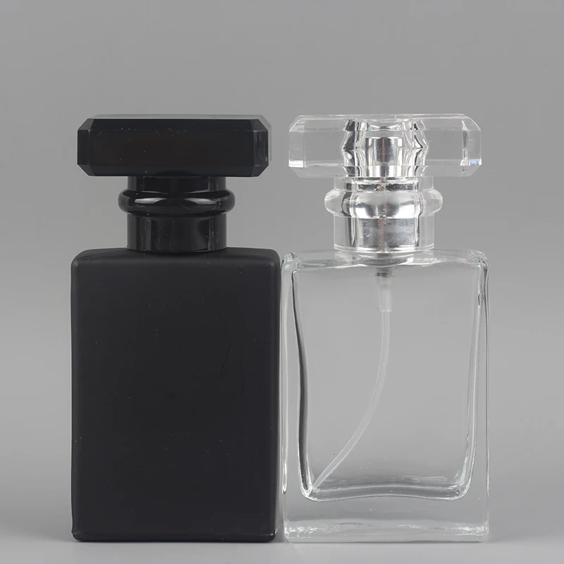 Черный и прозрачный 30 мл квадратный плоский стеклянный парфюм спрей дозирования косметики портативный пустой флакон 50 шт./лот