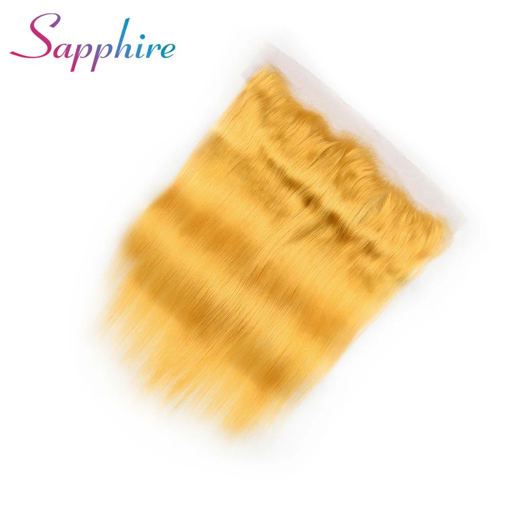 Discount Sapphire Straight Human Hair Bundles With Frontal 13x4 Frontal Closure Yellow Color Remy Hair Bundles Free Shipping 5