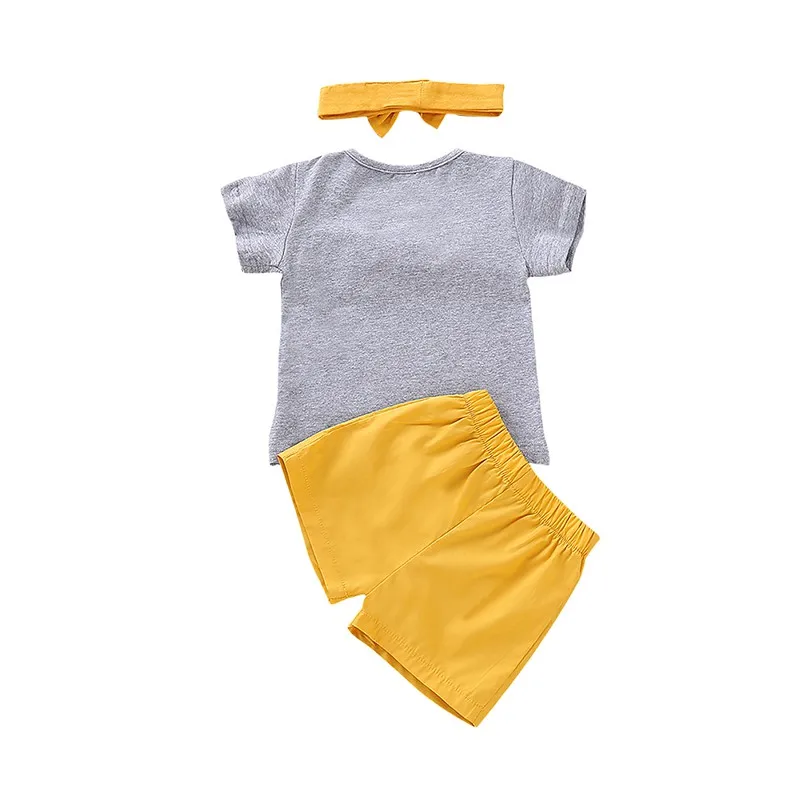 Летняя детская одежда для девочек и мальчиков с короткими рукавами, Однотонная футболка с принтом топы+ шорты, костюмы повседневные комплекты одежды