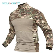 Мужская тактическая футболка WOLFONROAD, камуфляжные армейские футболки, уличные футболки с длинным рукавом для охоты и стрельбы, военная одежда