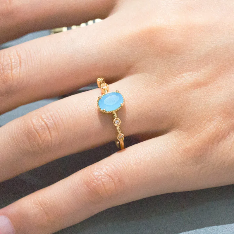 Elegant Gold Color Ring Chic Oval Blue Scrub Main Stone Rings For Women OL Daily Wear Cocktail Anel Mujer Fashion Jewelry B1441 (5)